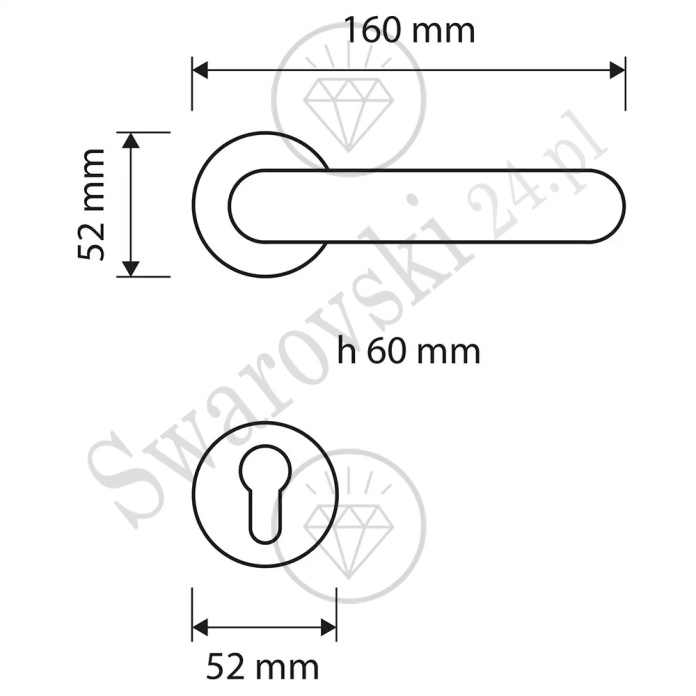 Klamka Point Crystal z szyldem na wkładkę - wymiar